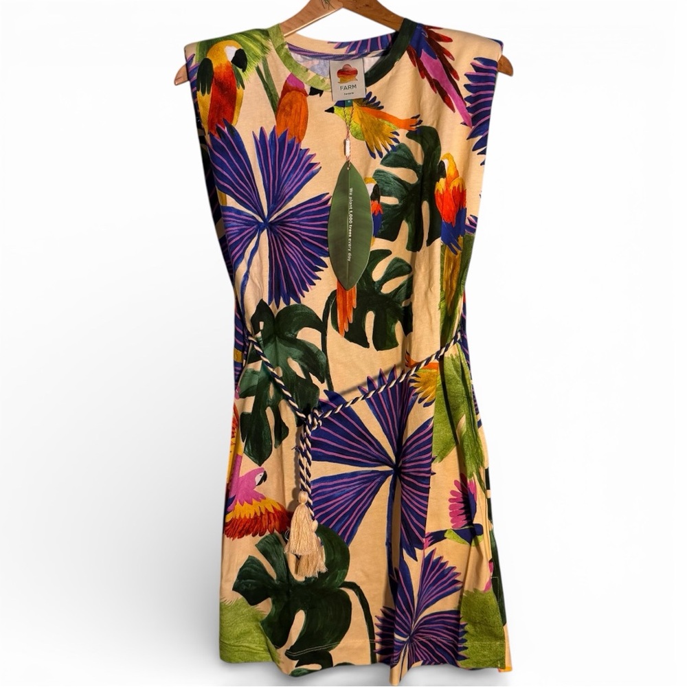 FARM Rio Sand Macaw Jungle size Medium Organic Cotton T-Shirt Dress NWT